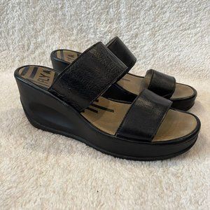 Fly London Besy Platform Slide Chunky Wedge Black Mousse Sz 40EU/ 9M